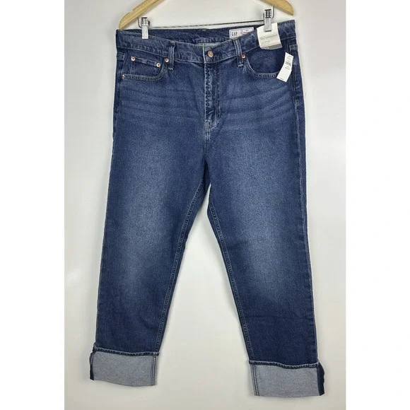 NWT Gap High Rise Cuffed '90s Slim Straight Jeans Blue Denim Plus Size 33 16 - Picture 2 of 12